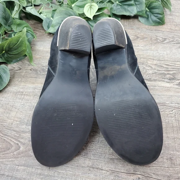 Steve Madden Ankle Boots Wantagh Booties Distressed Nubuck Suede Black Gold Boho - Picture 13 of 15